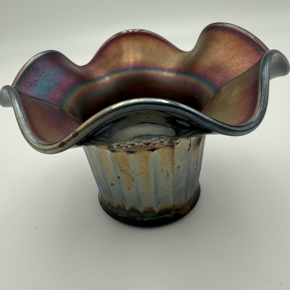 Northwood Amethyst Carnival Glass Hat Case Lustre Fluted Diamond Trim‎ Ribbed